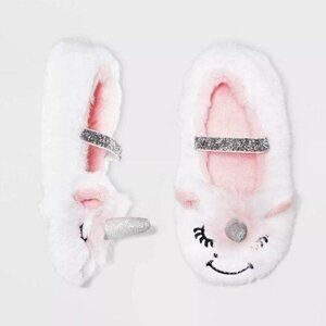 Cat & Jack Girls Slippers Size 12-24M White Pink Unicorn Fuzzy Plush Shoes